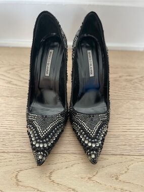 Manolo Blahnik Black Crystal-Studded Pointed Pumps